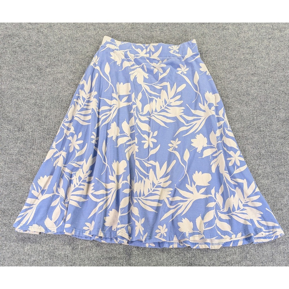 Pact Organic Cotton Midi Skirt Blue Floral Leaf Print Jersey Knit Medium - Picture 5 of 6